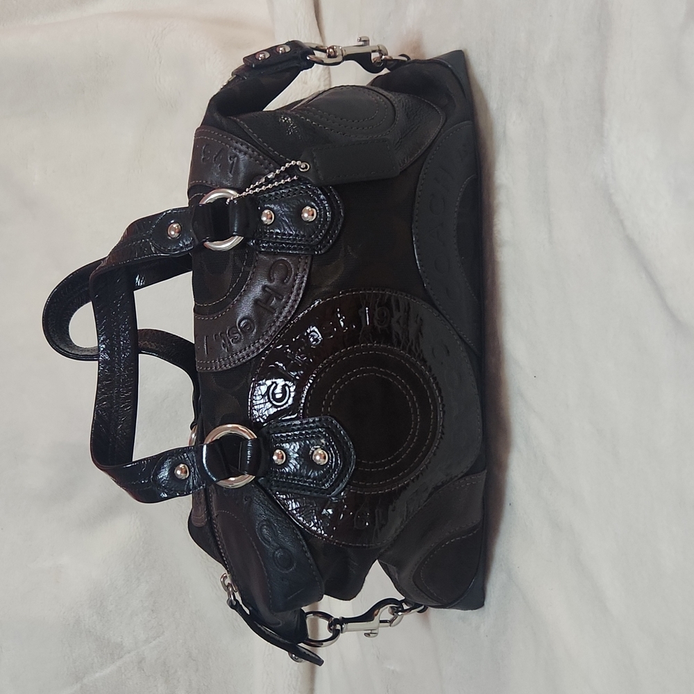 Coach Vintage Ashley Patchwork Brown and Black logo purse.
